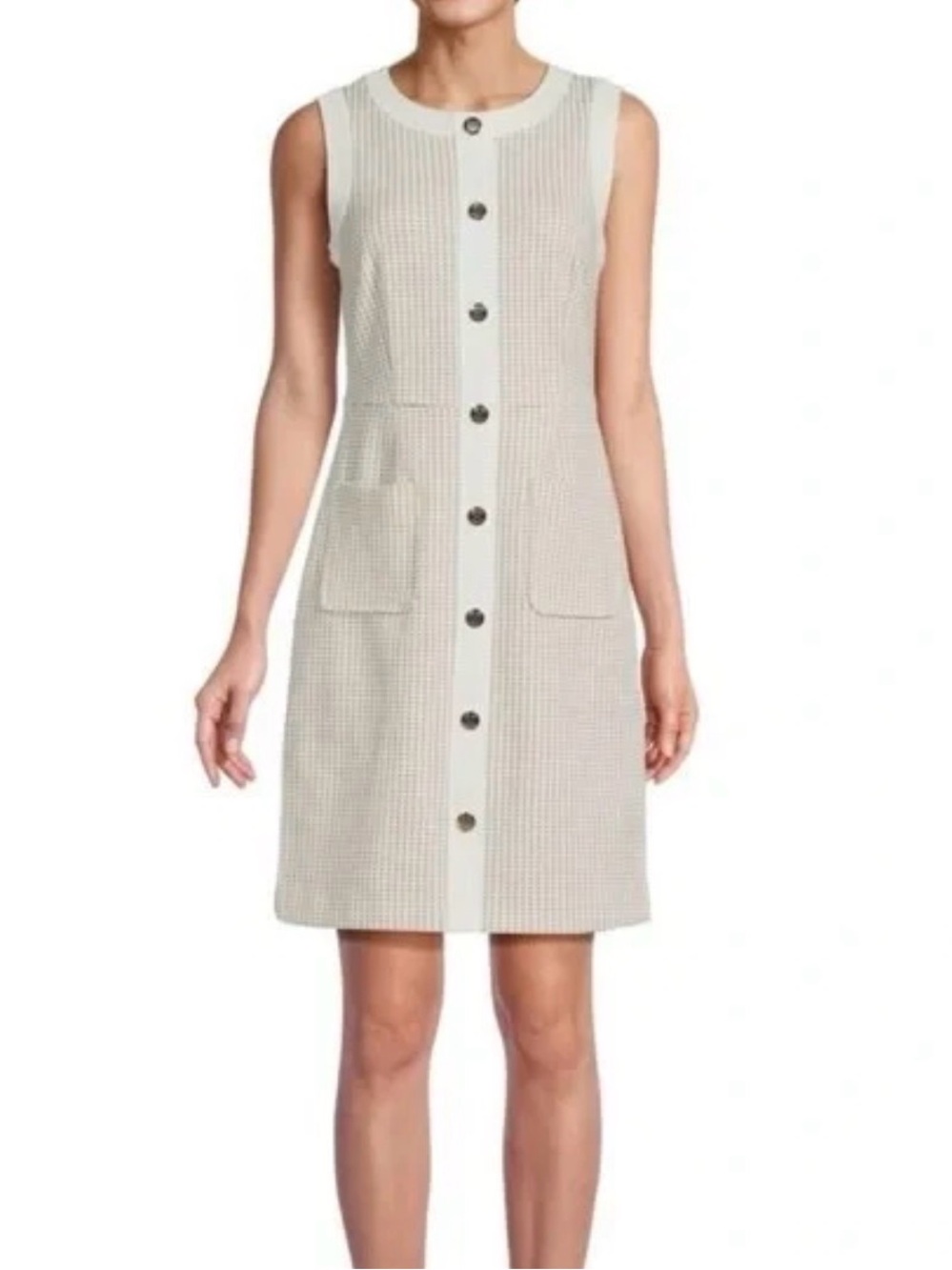 Tommy Hilfiger Sleeveless Cream Button-Front Shift Dress